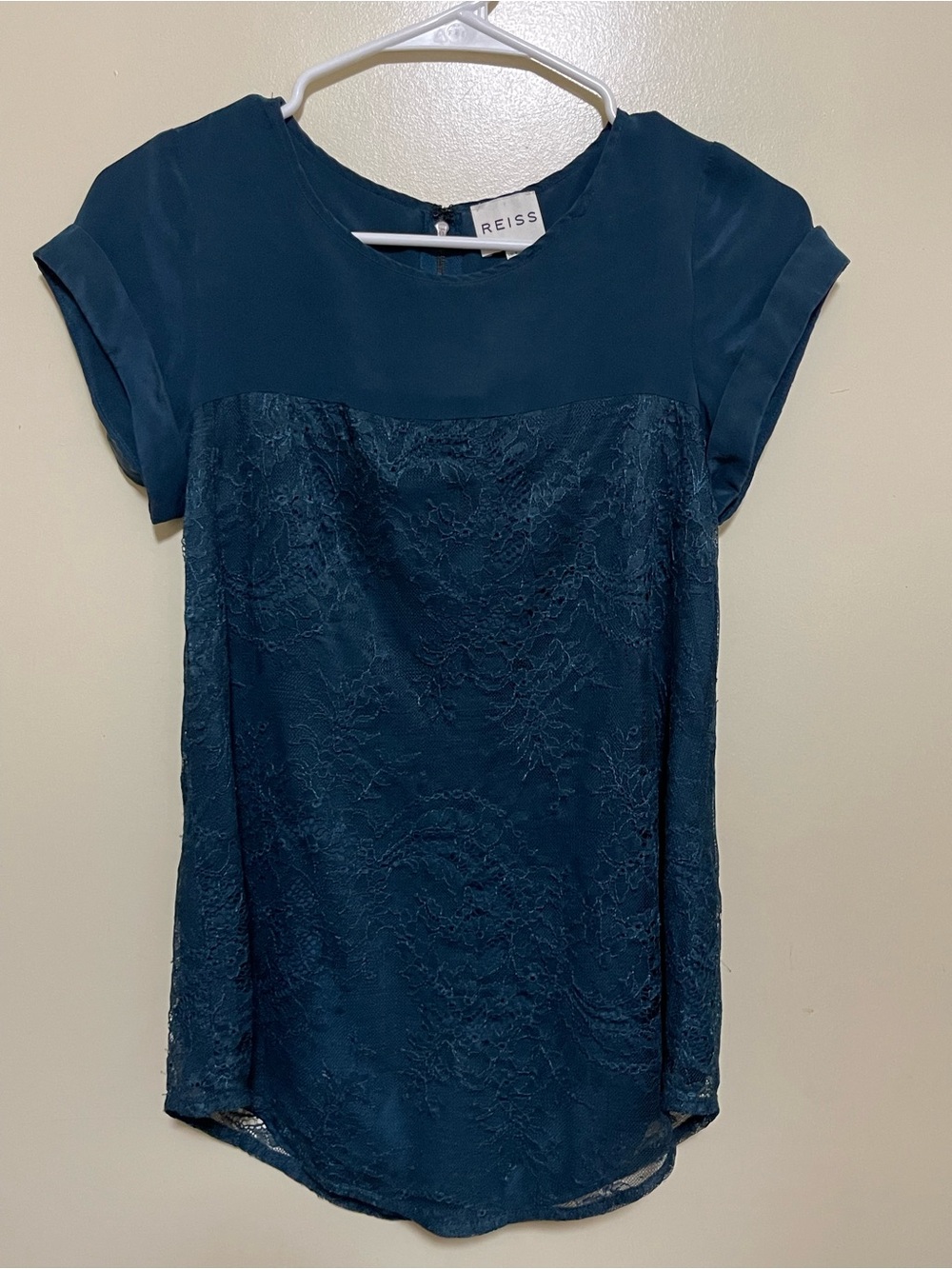Reiss Teal Lace-Front Women's Blouse